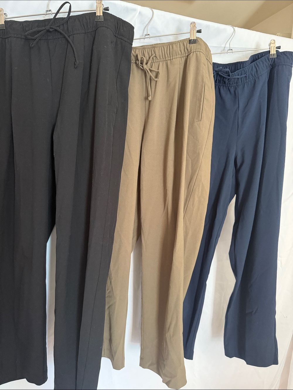 Old Navy three pairs elastic waist pants- blue, olive green, and black